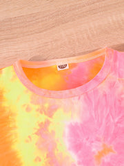 2pcs Girls Round Neck T Shirts Tie Dye Shorts Set Kids Summer Clothes