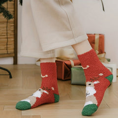 3 Pairs Cartoon Print & Fuzzy Warm Socks Women's Stockings
