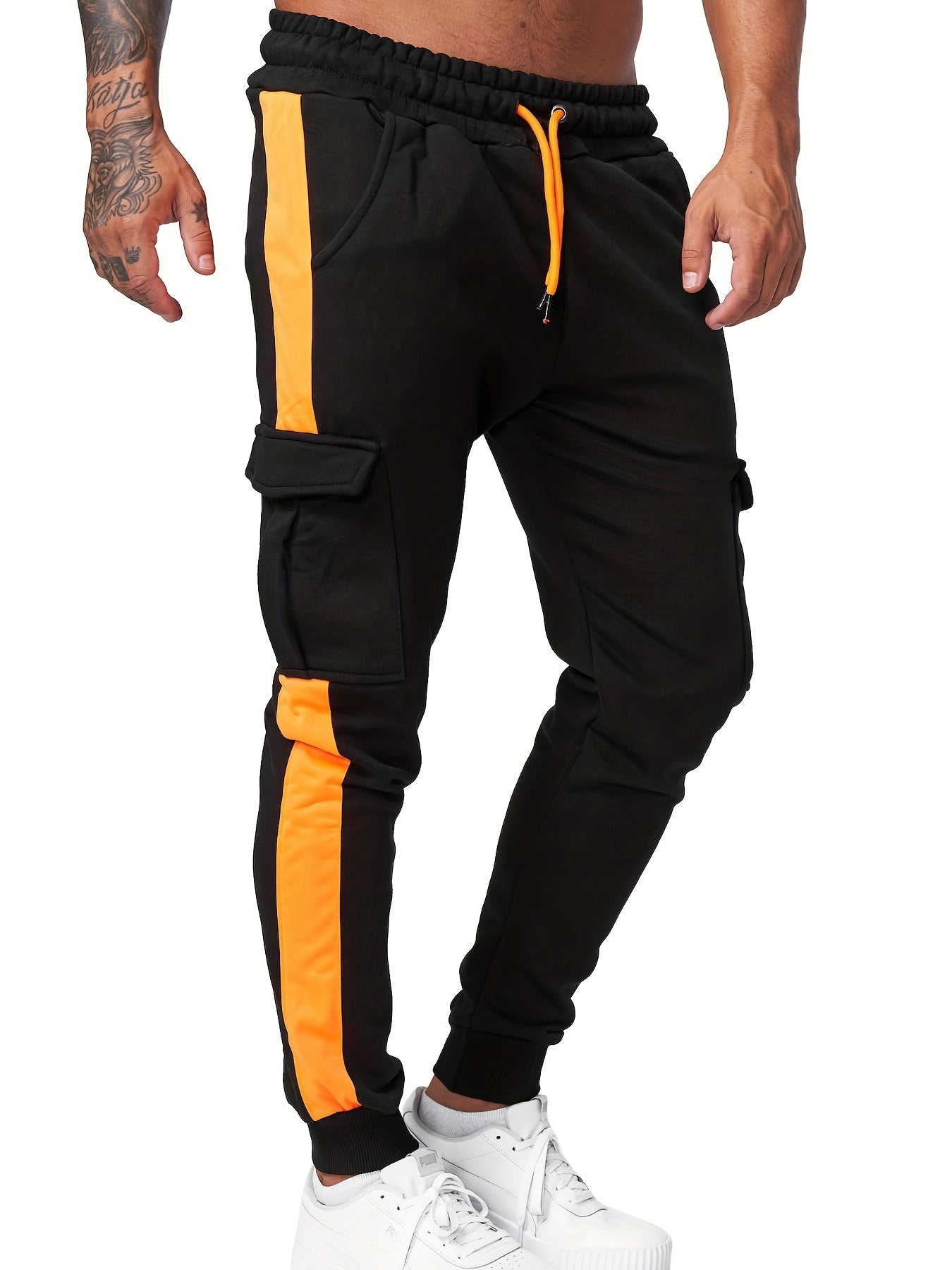 Men's Drawstring Cargo Pants Flap Pockets Jogger Pants