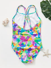 Girl's Geometric Print Tankini Swimsuit