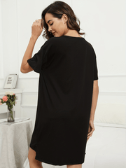 Solid Side Split Lounge Dresses Short Sleeve Crew Neck Dress