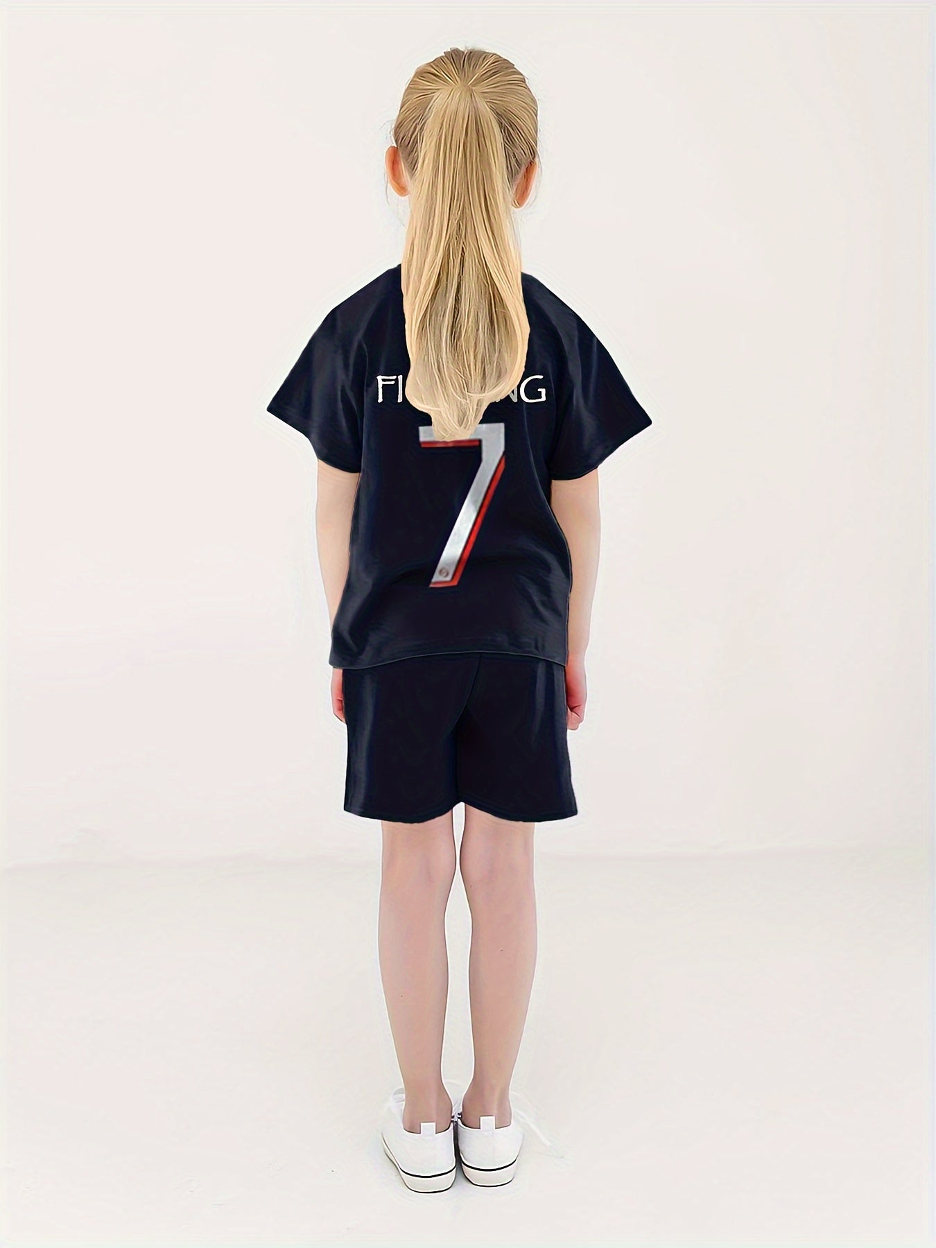 Girls Basketball 2pcs Tee & Shorts Set Breathable Sports Outfit