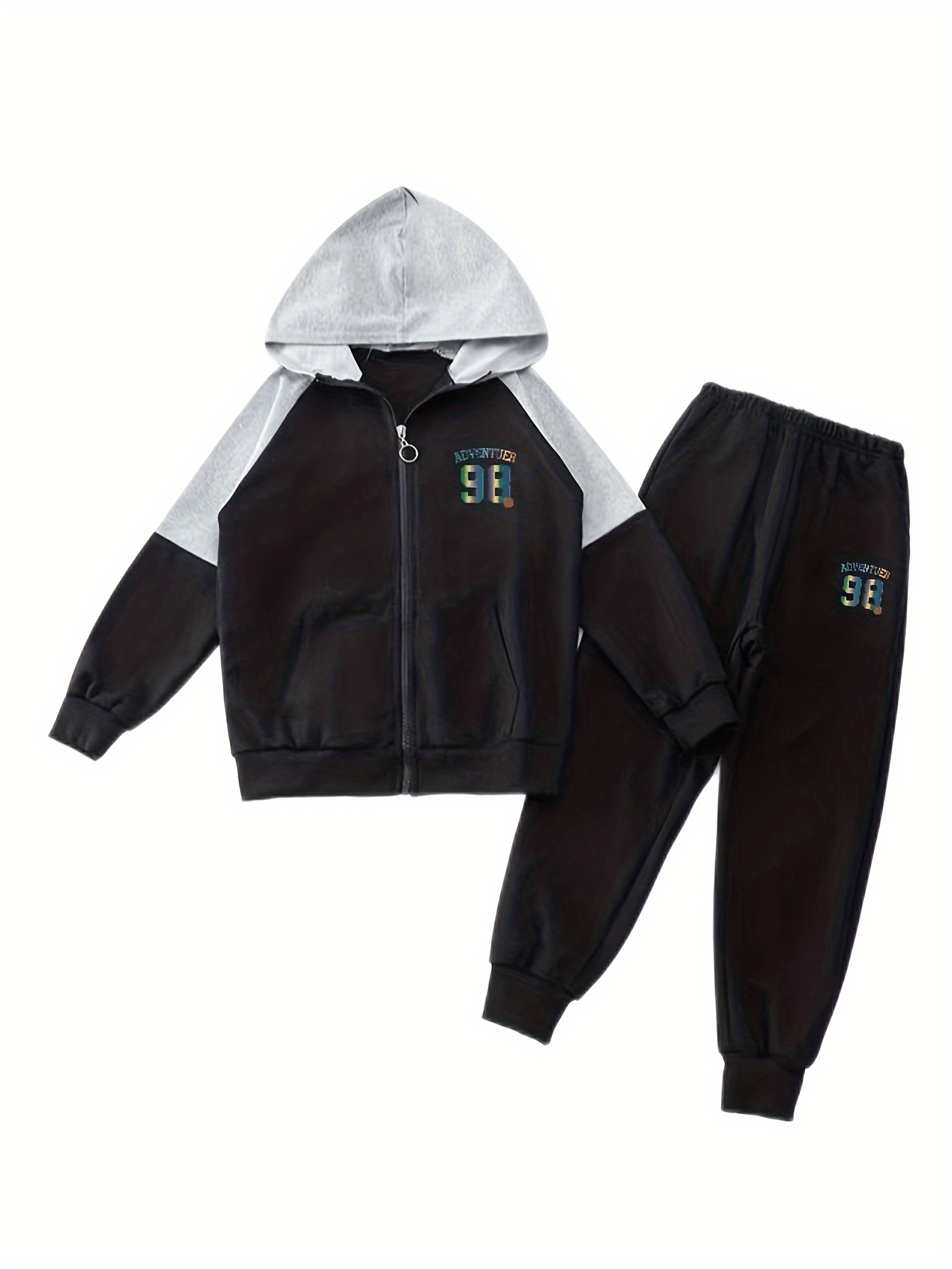 Boy's Cartoon Print 2pc Zip Up Hoodie & Sweatpants Set