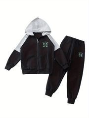Boy's Cartoon Print 2pc Zip Up Hoodie & Sweatpants Set