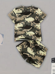 Boys Dino Print Camo T shirt & Shorts Set Kids Summer Clothes