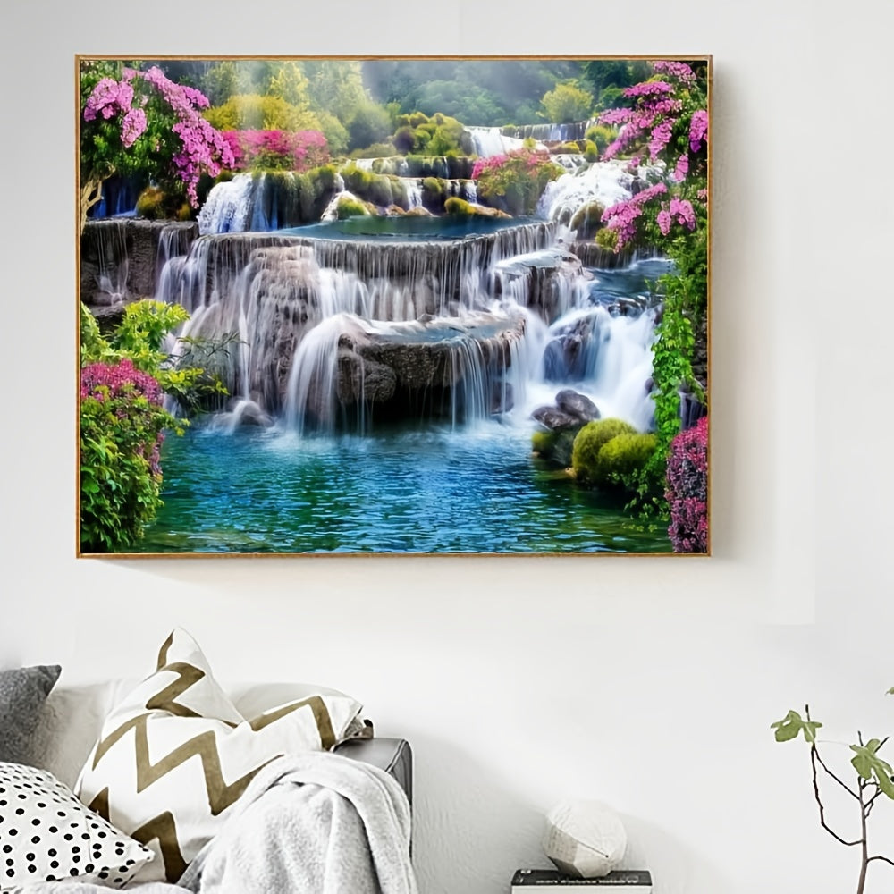 5D Waterfall Landscape Diamond Painting Kit, Full Drill Rhinestone Embroidery