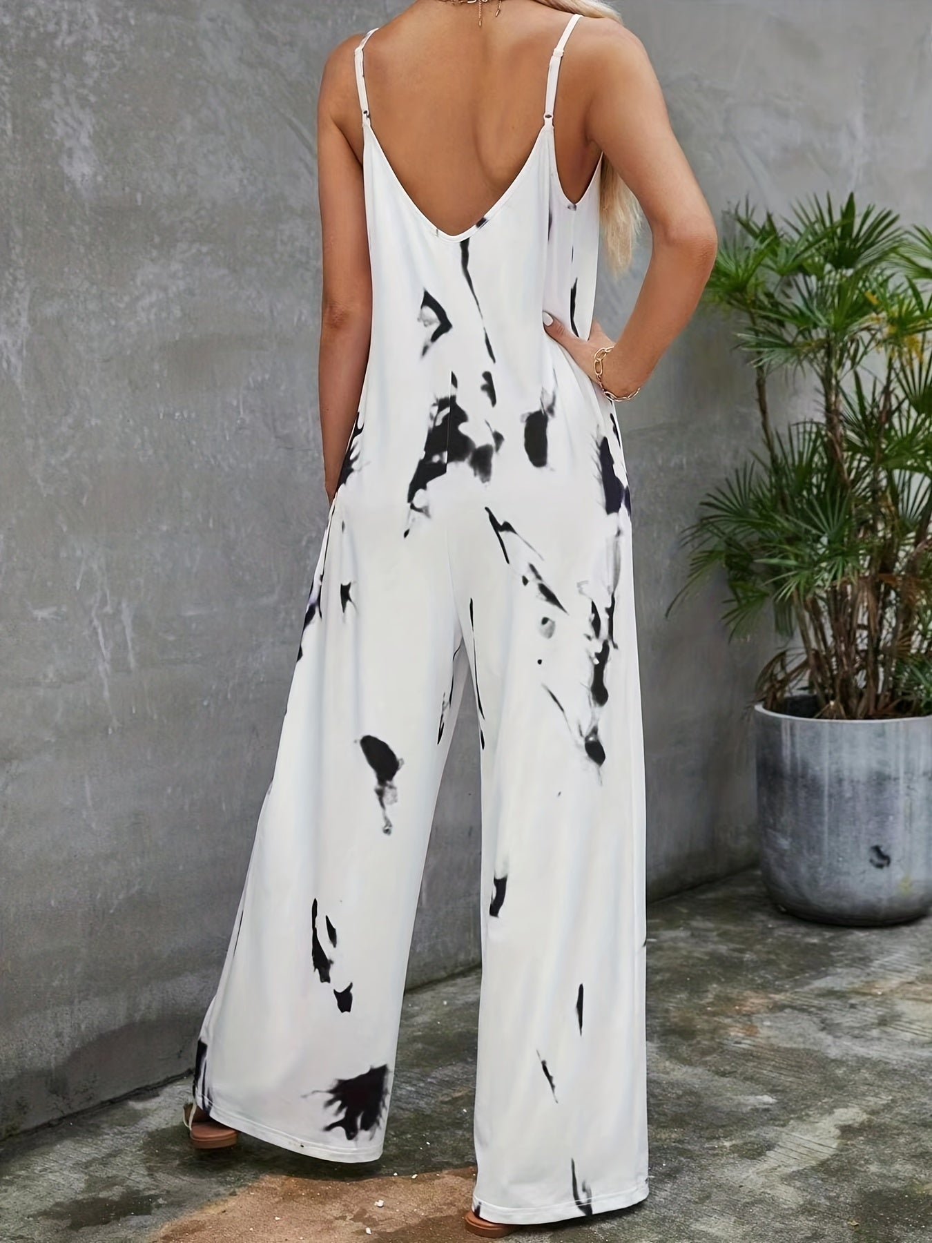 Tie Dye Backless Jumpsuit Spaghetti Strap Wide Leg Jumpsuit