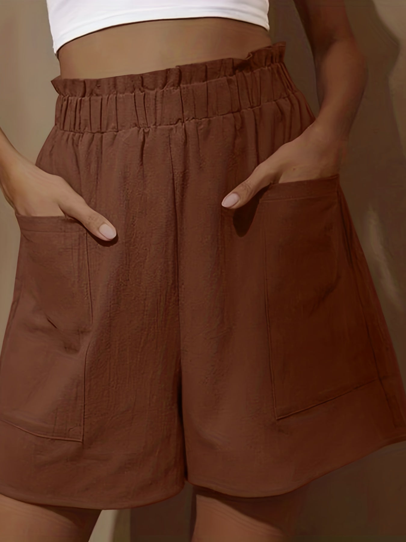 Boho Elastic Dual Pockets Shorts Casual Smocked Waist Shorts