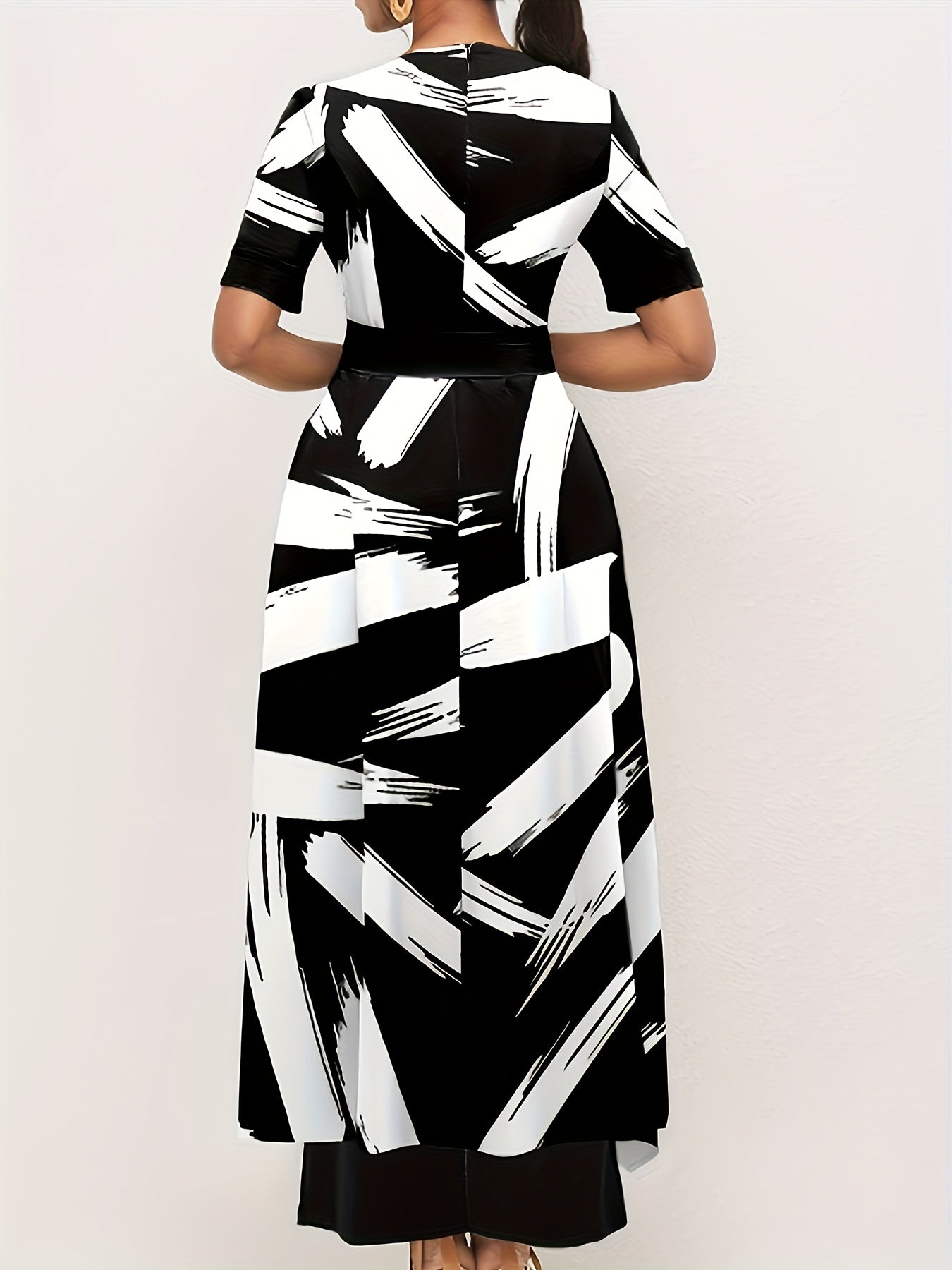 Brush Print Wide Leg Jumpsuit Short Sleeve Jumpsuit