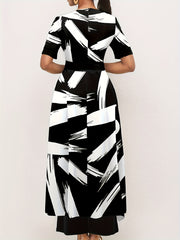 Brush Print Wide Leg Jumpsuit Short Sleeve Jumpsuit