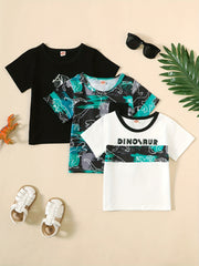 3pcs Baby Boys Dinosaur Print T-shirt Set for Summer