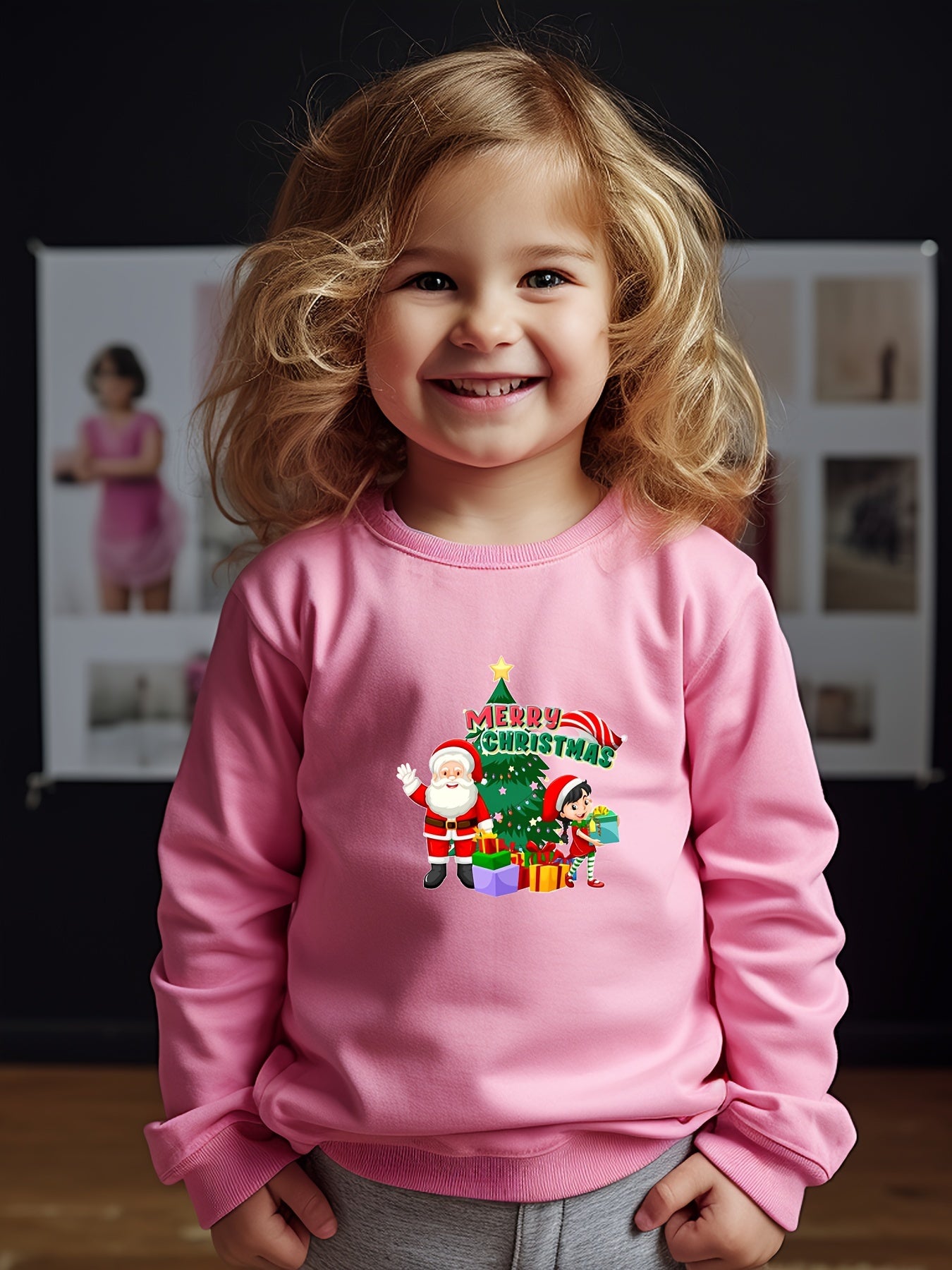Christmas Graphic Crew Neck Long Sleeve Sweatshirt for Kids