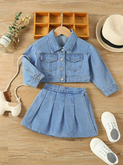 Girl's Denim 2pcs Jacket & Shorts Set Street Style Casual Outfits