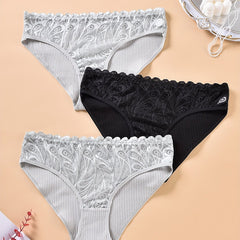 3 Pack Plus Size Ribbed Paisley Lace Briefs Set