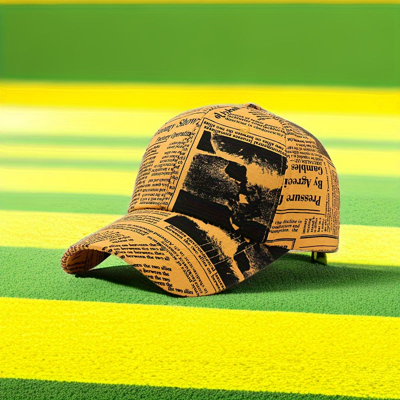 Newspaper Printed Baseball Cap Vintage Hat