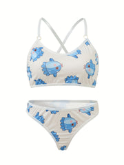 Dinosaur Print Sexy Lingerie Set Women's Plus Medium Stretch