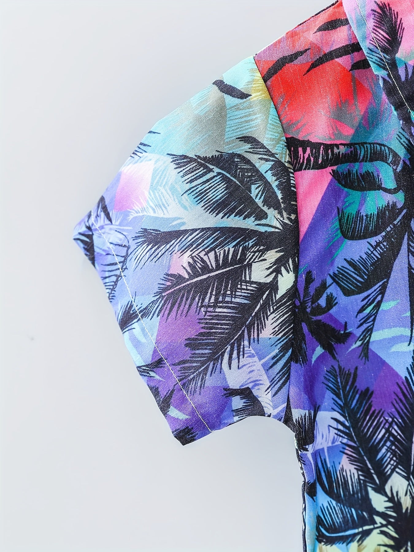 Boys Colorful Flower And Trees Short Sleeve Shirt