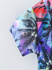 Boys Colorful Flower And Trees Short Sleeve Shirt