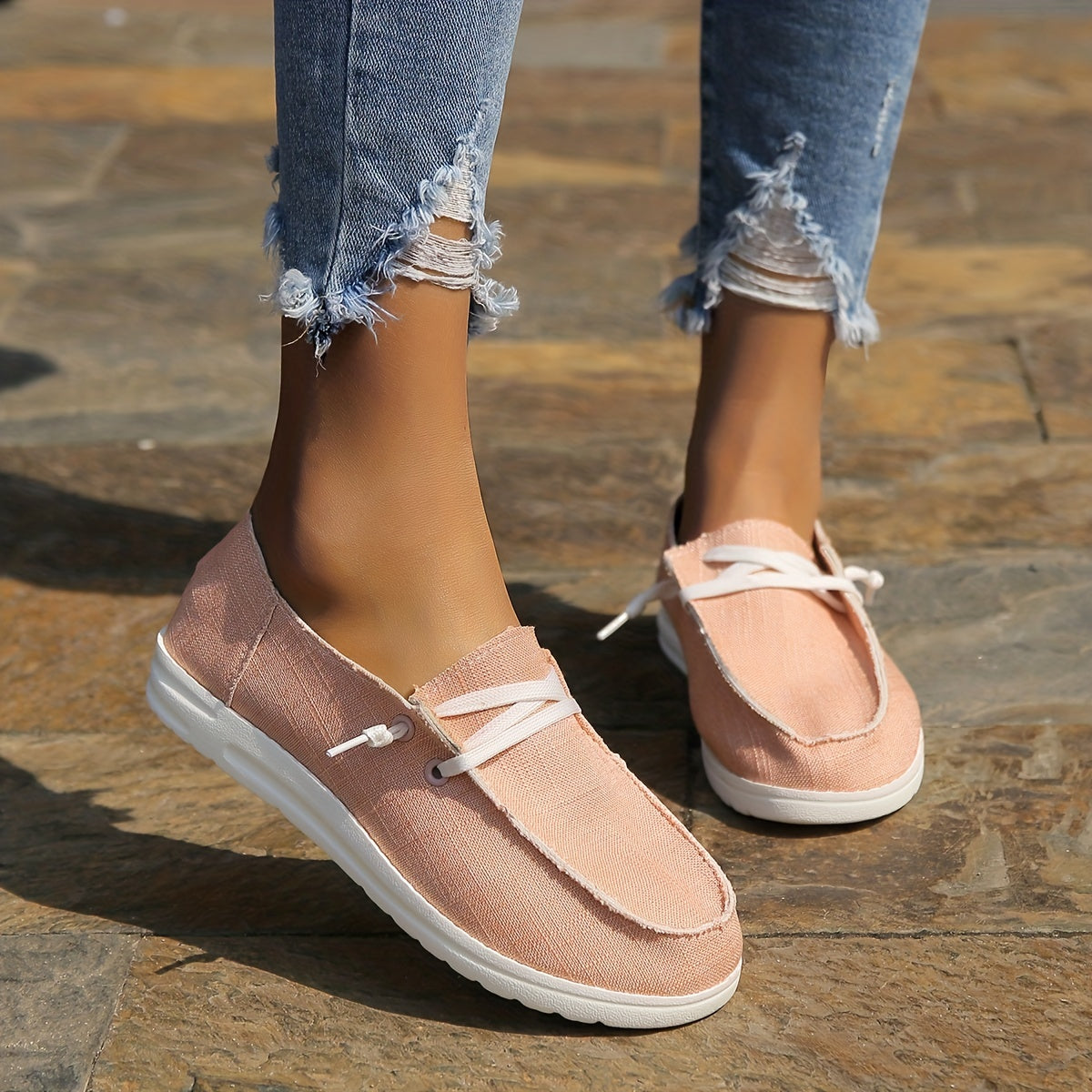 Women's Canvas Lace Up Walking Sneakers Low Top Flat Loafers