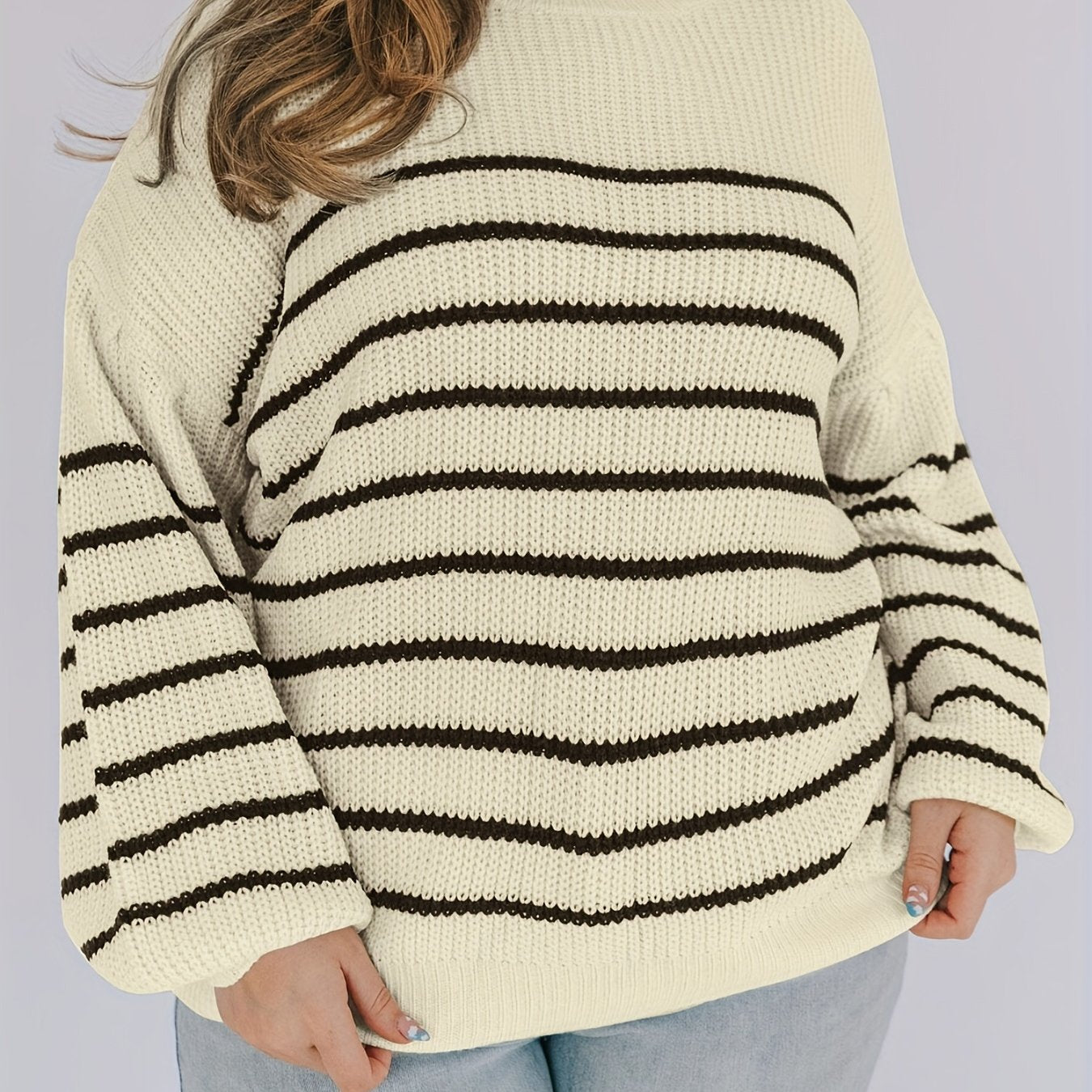 Stripe Print Long Sleeve Casual Sweater
