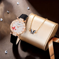 Student Digital Heart Diamond Watch and Butterfly Jewelry Set