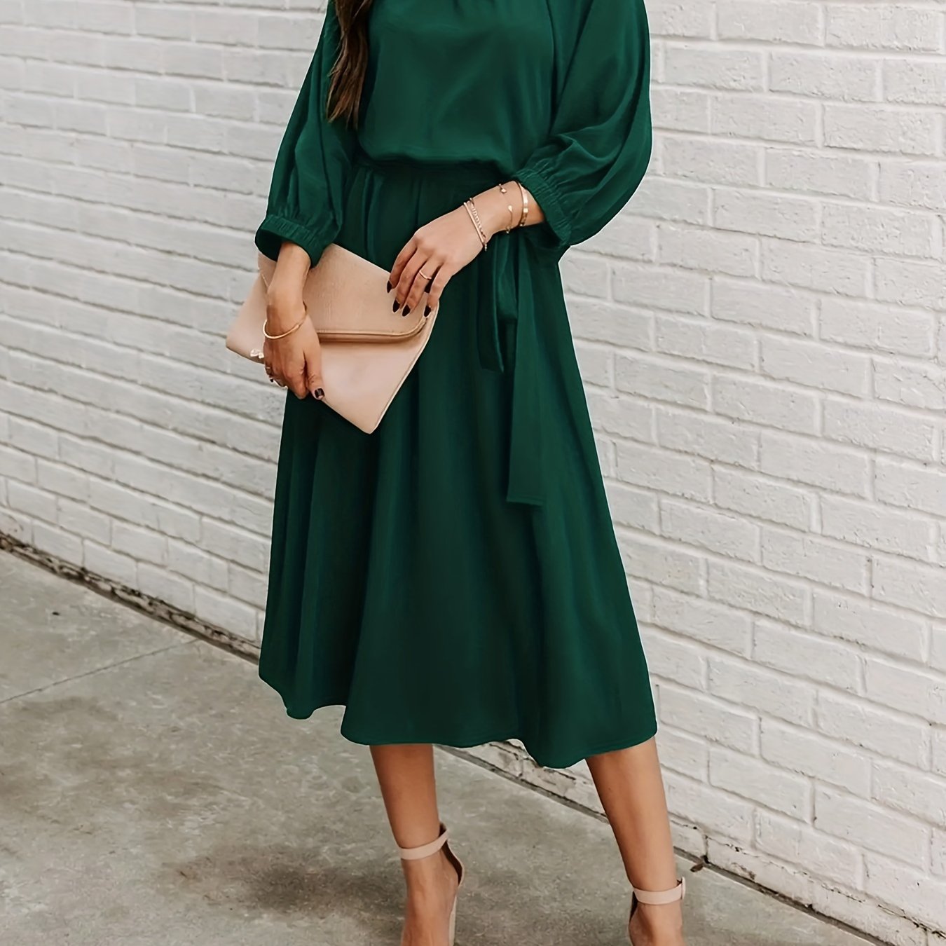 Ruched Long Sleeve Party Midi Dress Women's Clothing