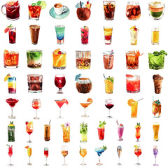 50pcs Watercolor Cocktail Sticker Pack Waterproof Vinyl Graffiti Decals