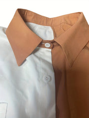 Colorblock Long Sleeve Button Up Blouse