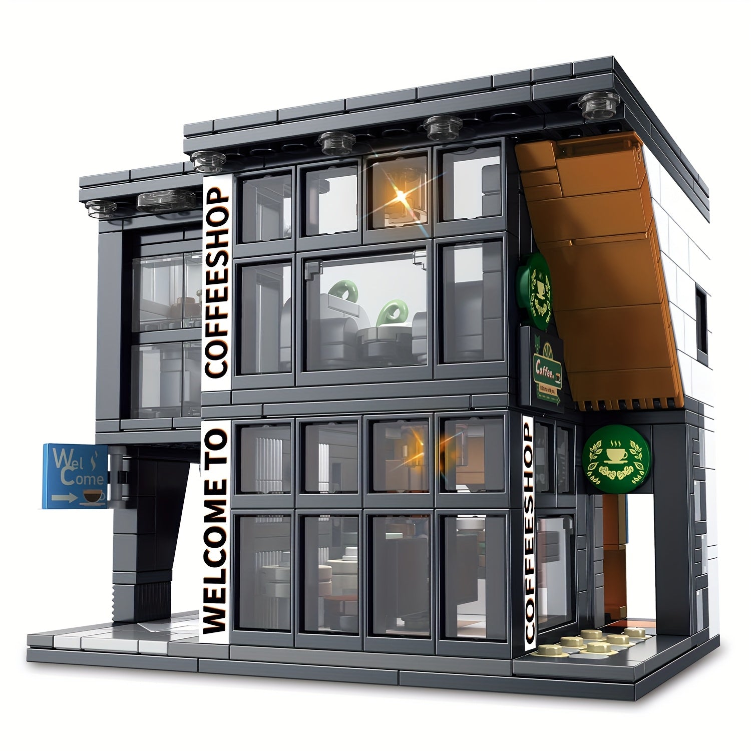 Coffee Shop Building Blocks Toy Model City Street Scene Coffee House