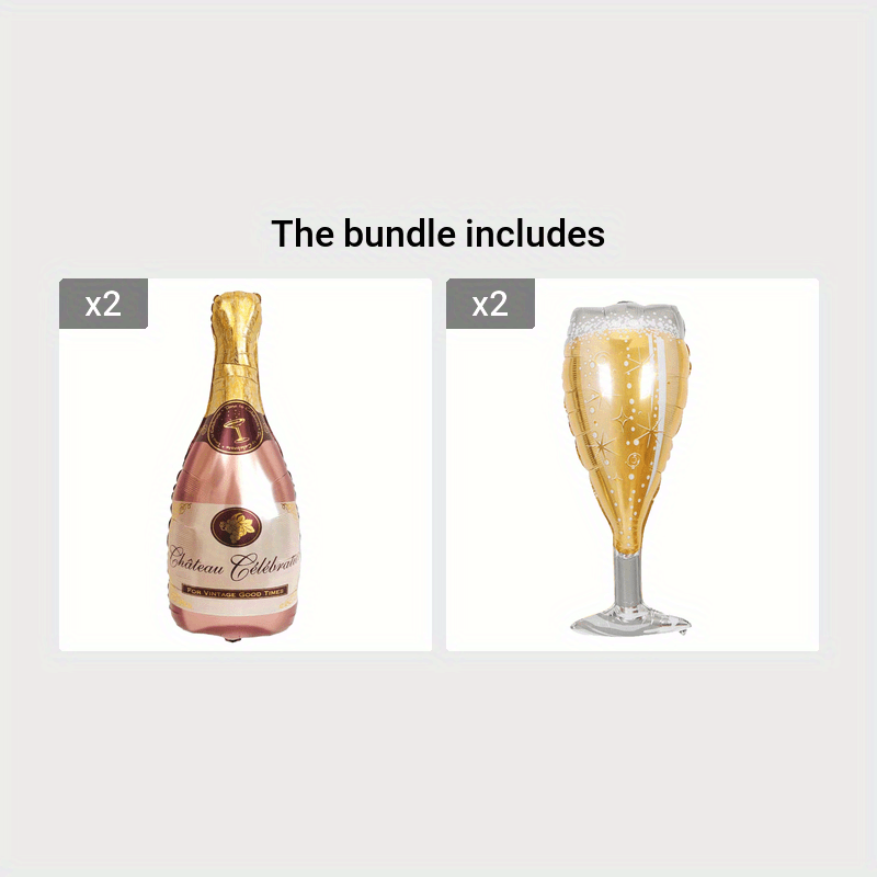 Champagne Bottles And Goblet Wine Glasses Balloons 91 Golden Pop Decoration