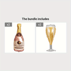 Champagne Bottles And Goblet Wine Glasses Balloons 91 Golden Pop Decoration