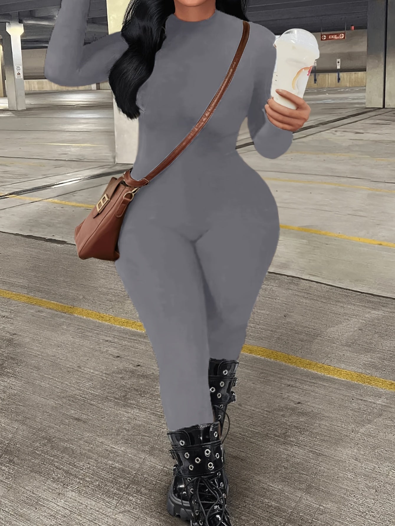 Basic Jumpsuit Women's Plain Long Sleeve Round Neck Jumpsuit