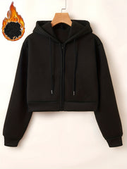 Solid Hooded Sweatshirt Fleece Casual Sports Hoodie Women's