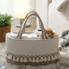 Boho Style Tassel Detachable Woven Storage Basket - Nursery and Home Organizer