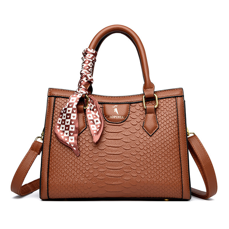 Crocodile Pattern Tote Bag Large Capacity Satchel Purse Scarf Decor Shoulder Bag
