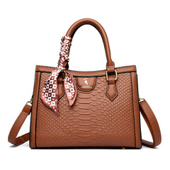 Crocodile Pattern Tote Bag Large Capacity Satchel Purse Scarf Decor Shoulder Bag