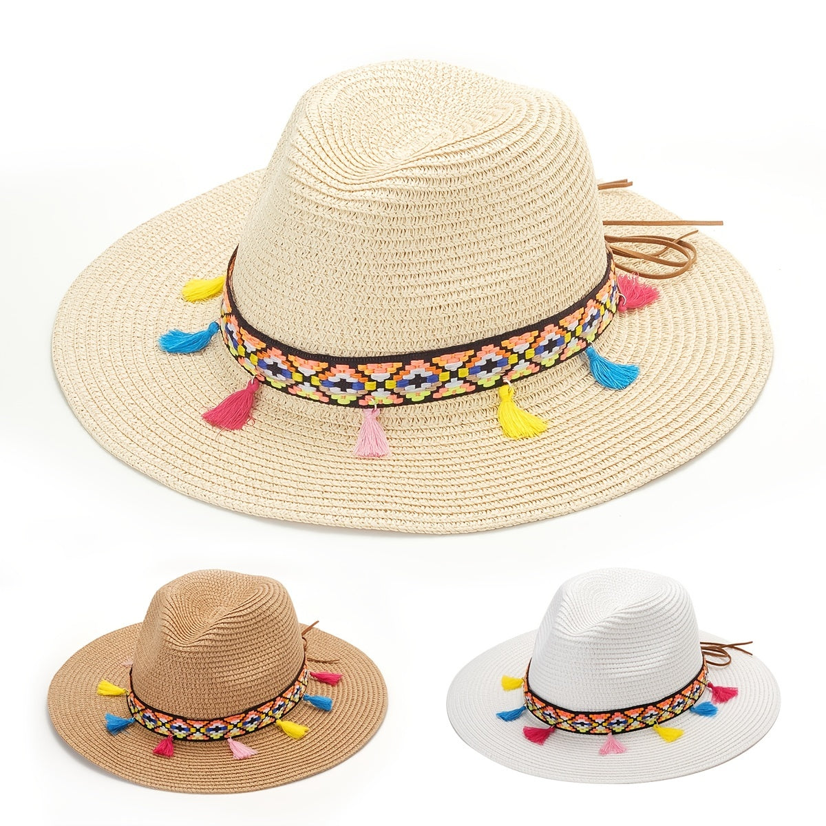 Vintage Spanish Straw Hat Tassel Rope Cowboy Hat Women