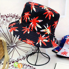 Maple Leaf Graffiti Foldable Bucket Hat Men Women Sun Outdoor Basin Hat