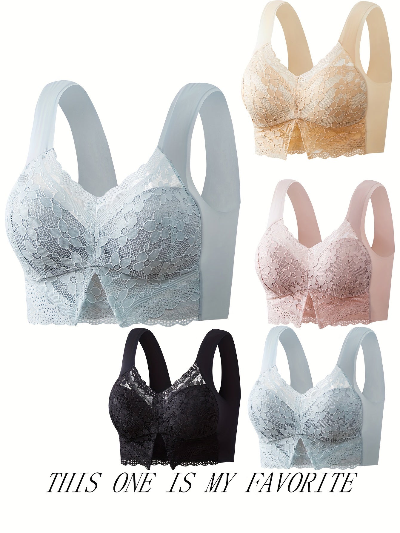 5pcs Lace Wireless Full Coverage Bras Women's Lingerie