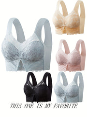 5pcs Lace Wireless Full Coverage Bras Women's Lingerie