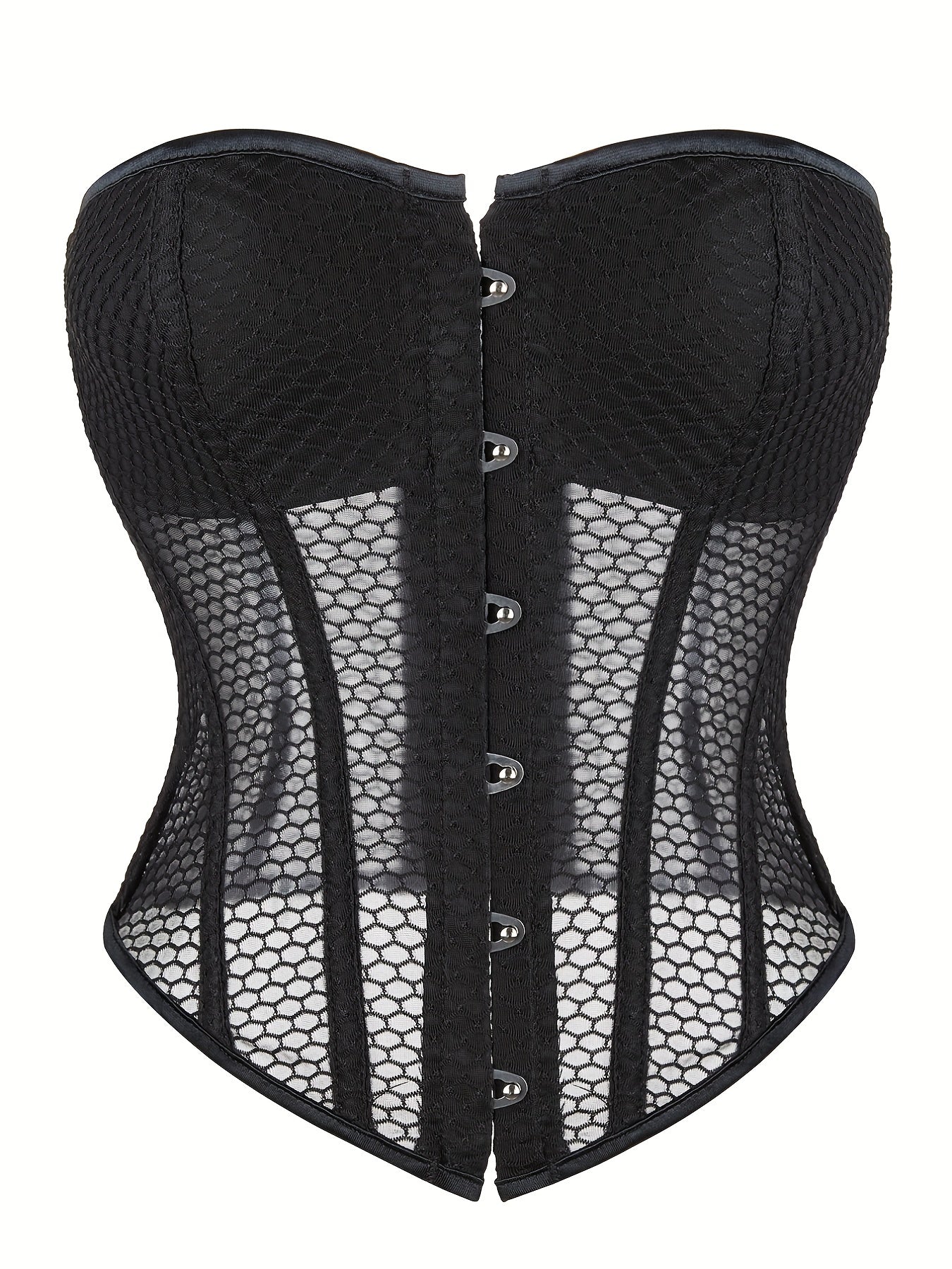 Mesh Strapless Corset Bustier Body Shaper Lace Up Lingerie