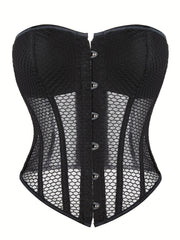 Mesh Strapless Corset Bustier Body Shaper Lace Up Lingerie