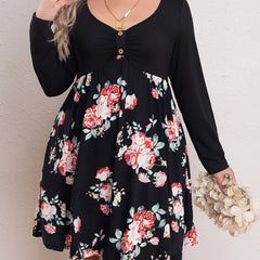 Colorblock Floral Print V Neck Dress
