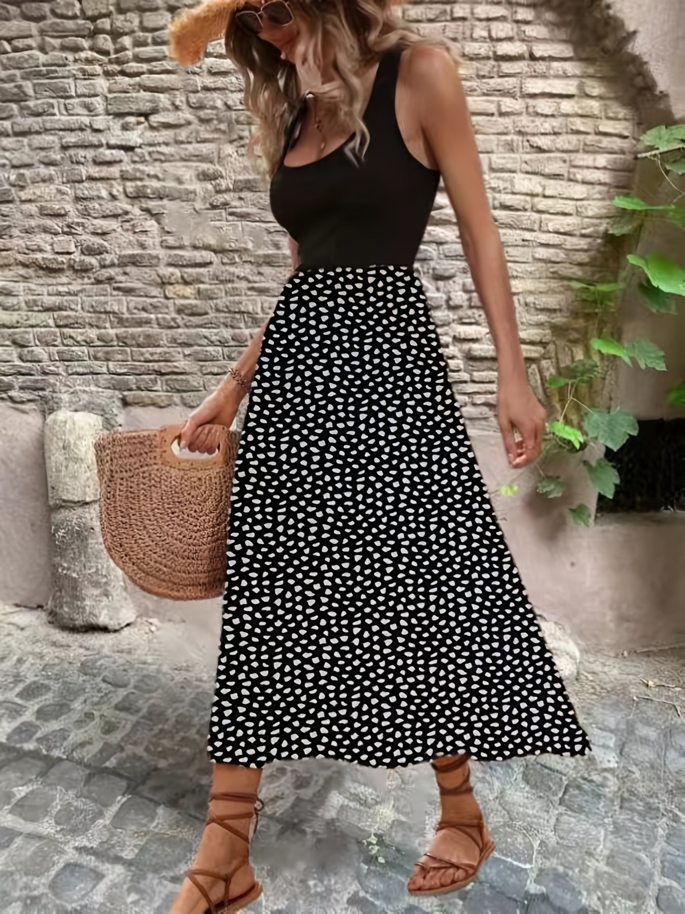 Ditsy Floral Print Sleeveless Midi Dress Women's Clothing