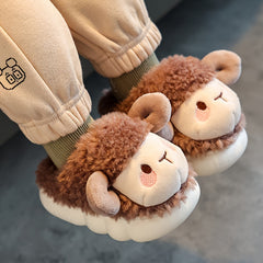 Furry Cartoon Sheep Boys House Shoes - Soft Bottom, Non Slip, Indoor Comfort