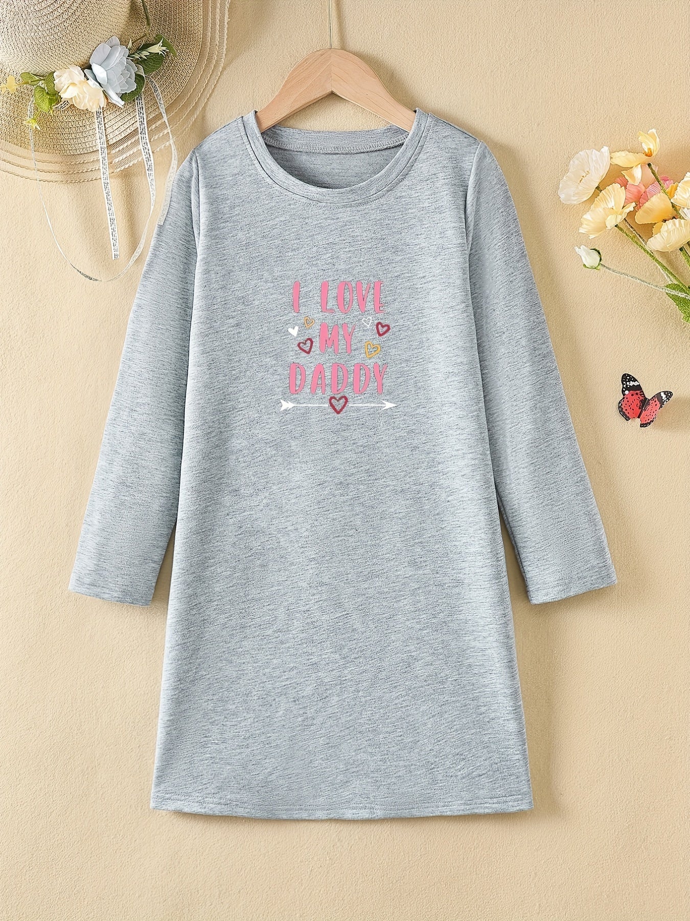 Girls' Letter Print Long Sleeve Casual Dress For Spring Fall