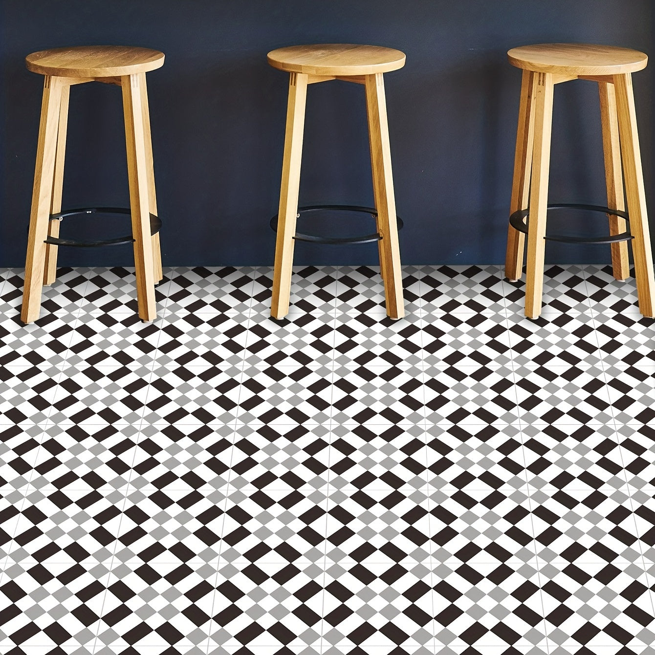 9pcs Gray Geometric Floor Tile Sticker Waterproof Vinyl Matte Floor Sticker