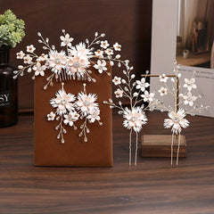 5pcs Bride Hair Comb Sweet Flower U-shaped Hairpin Wedding Dress Accessories