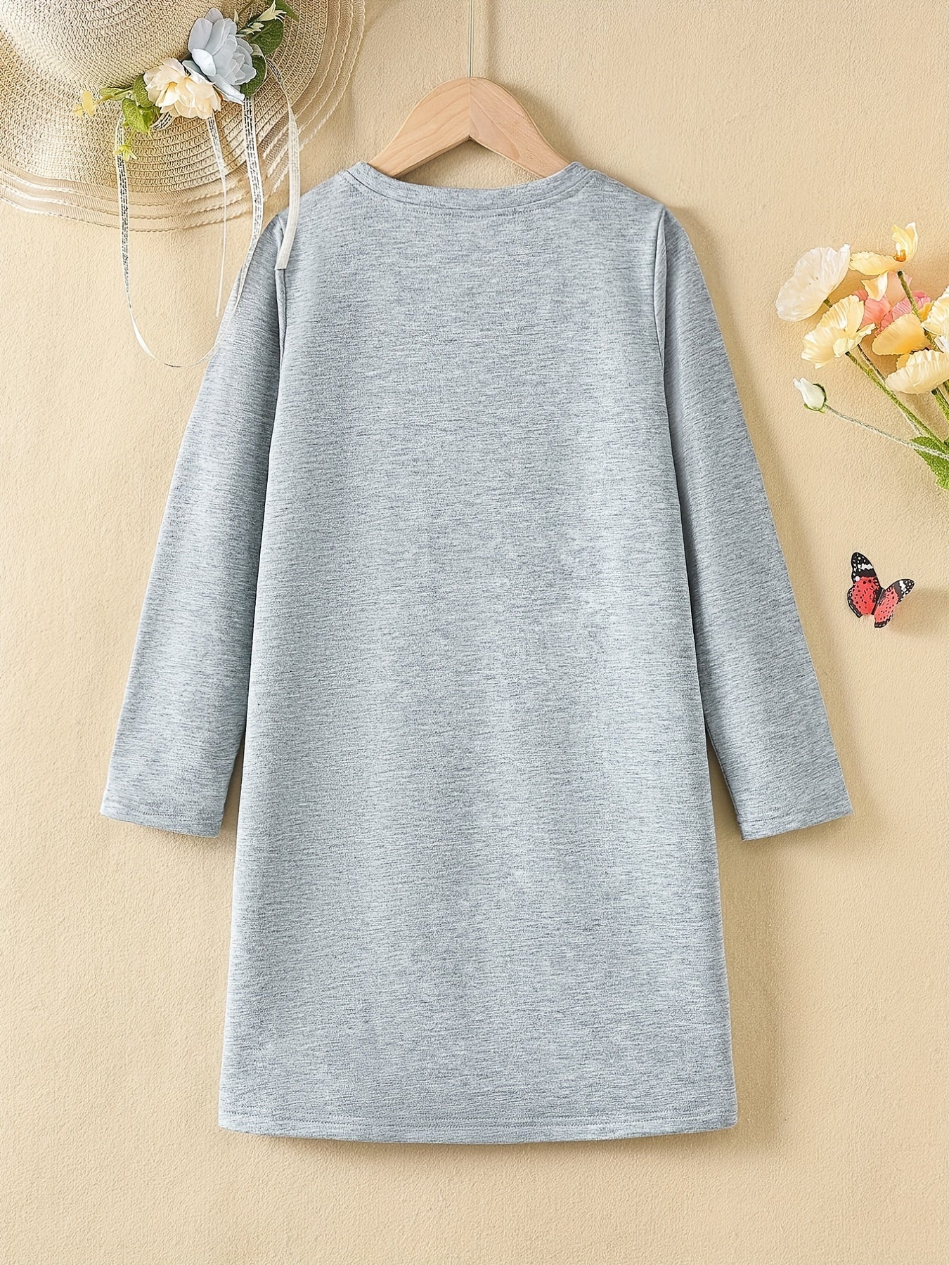 Girls' Letter Print Long Sleeve A Line Dress for Spring Fall