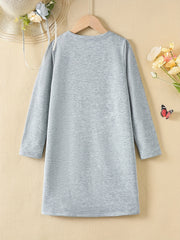 Girls' Letter Print Long Sleeve A Line Dress for Spring Fall